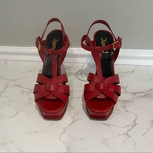 ❗️Saint Laurent Tribute Red Leather Platform Pumps